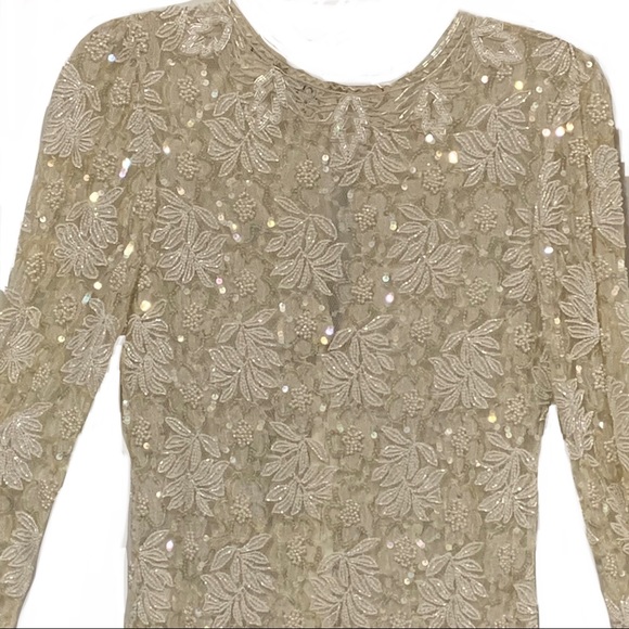 Vintage Ivory Lace, Chiffon & Sequin Dress (2 piece) Size Small - Picture 9 of 16
